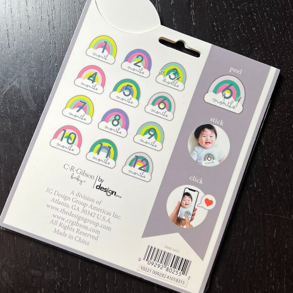 4/$12 💥 NEW C.R Gibson Rainbow & Clouds Infant Milestone Belly Stickers (1128) - Picture 2 of 3